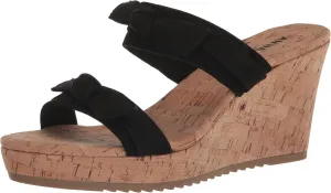Anne Klein Womens Whisper Knot-Front Faux Leather Wedge Sandals