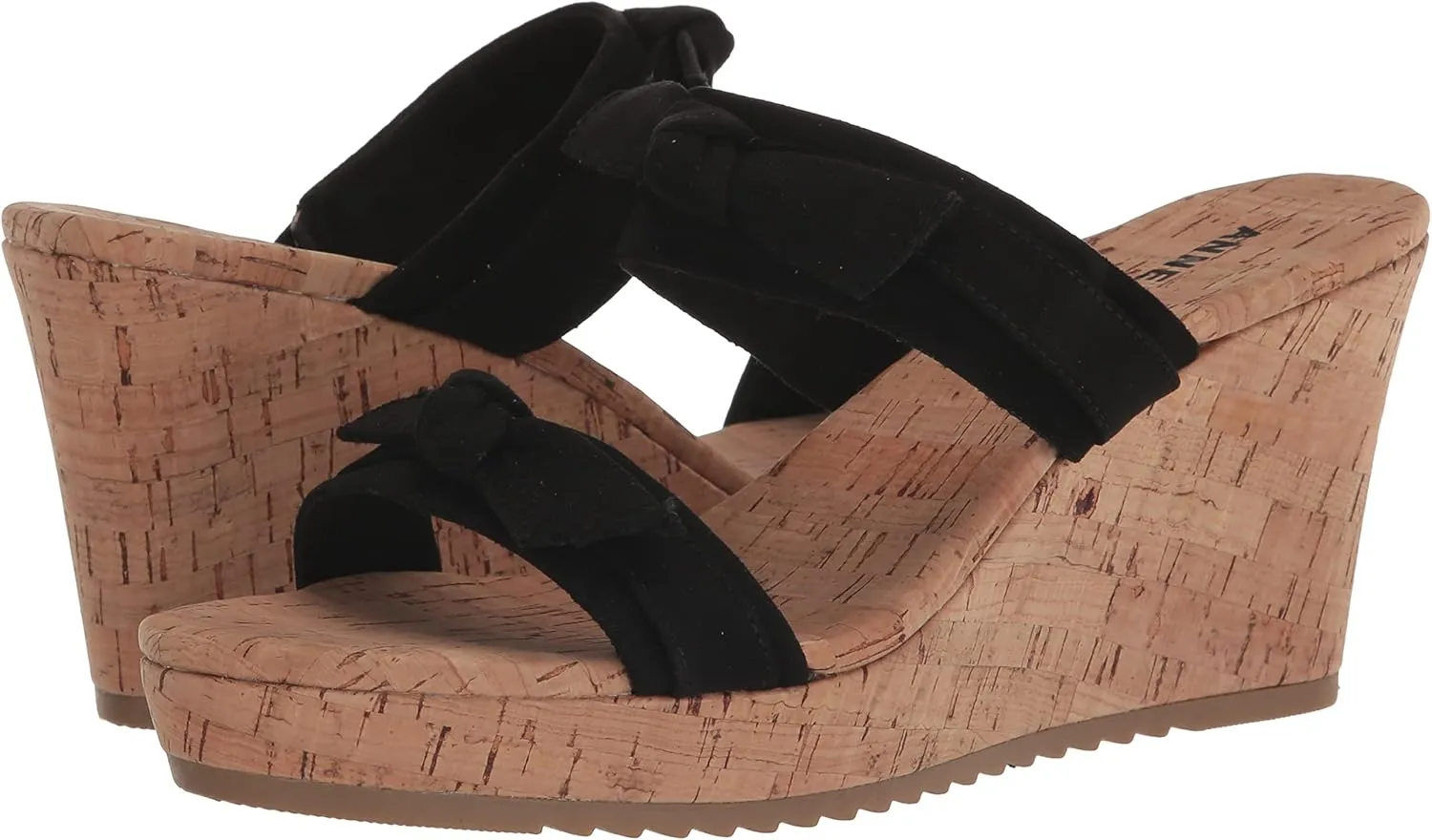 Anne Klein Womens Whisper Knot-Front Faux Leather Wedge Sandals