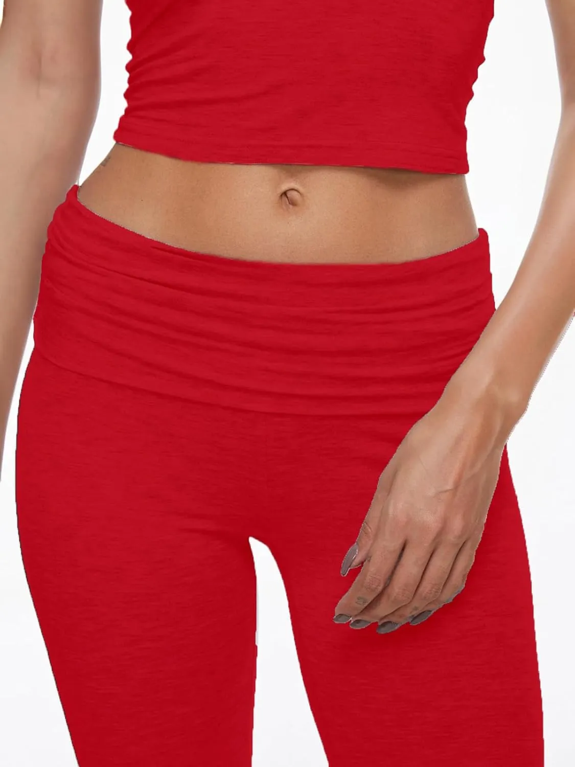 AnotherChill Women's 2 Piece Lounge Sets Fold-over Flare Pants Set Short Sleeve Crop Top Casual Outfits Comfy Loungewear