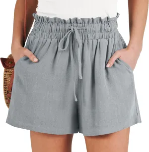 ANRABESS Linen Shorts for Women Summer Casual Wide Leg Loose High Waist Drawstring Dressy Beach Shorts 2025 Comfy Clothes