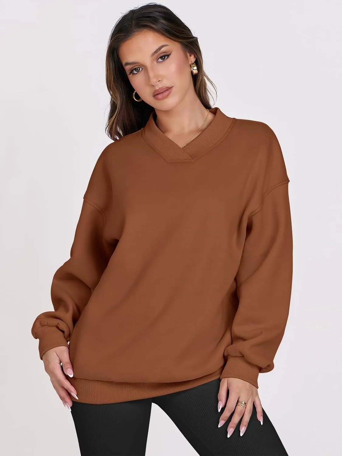ANRABESS Womens Oversized V Neck Sweatshirt Fleece Long Sleeve Hoodies Pullover Comfy Top Outfits 2024 Teen Preppy Clothes