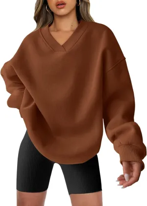 ANRABESS Womens Oversized V Neck Sweatshirt Fleece Long Sleeve Hoodies Pullover Comfy Top Outfits 2024 Teen Preppy Clothes