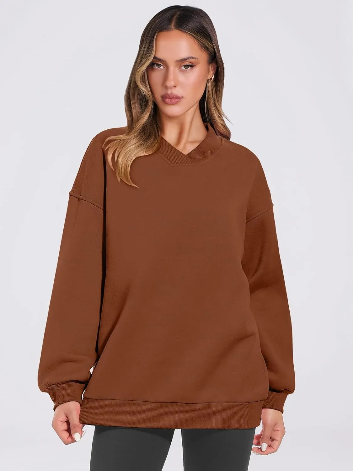 ANRABESS Womens Oversized V Neck Sweatshirt Fleece Long Sleeve Hoodies Pullover Comfy Top Outfits 2024 Teen Preppy Clothes