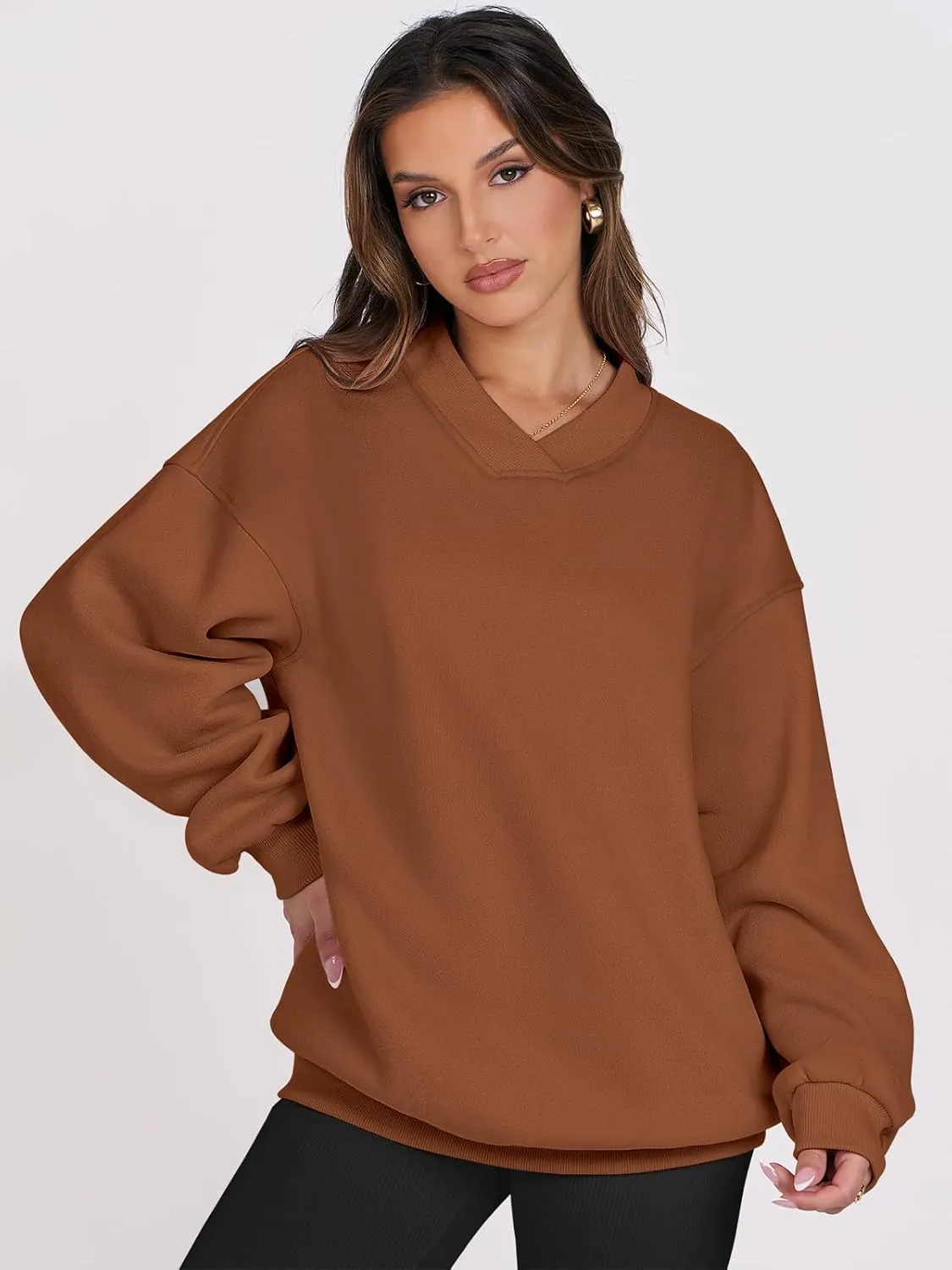 ANRABESS Womens Oversized V Neck Sweatshirt Fleece Long Sleeve Hoodies Pullover Comfy Top Outfits 2024 Teen Preppy Clothes