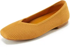 Arromic Black Flats Shoes for Women, Square Toe Ballet Flats Shoes, Washable Comfortable Knit Flats for Women, Soft Slip on Black Flats for Dressy Wedding Work Office Casual