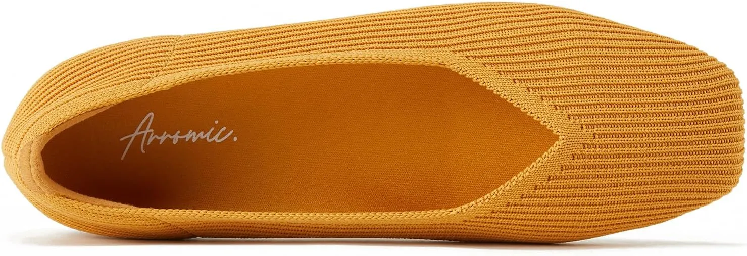 Arromic Black Flats Shoes for Women, Square Toe Ballet Flats Shoes, Washable Comfortable Knit Flats for Women, Soft Slip on Black Flats for Dressy Wedding Work Office Casual