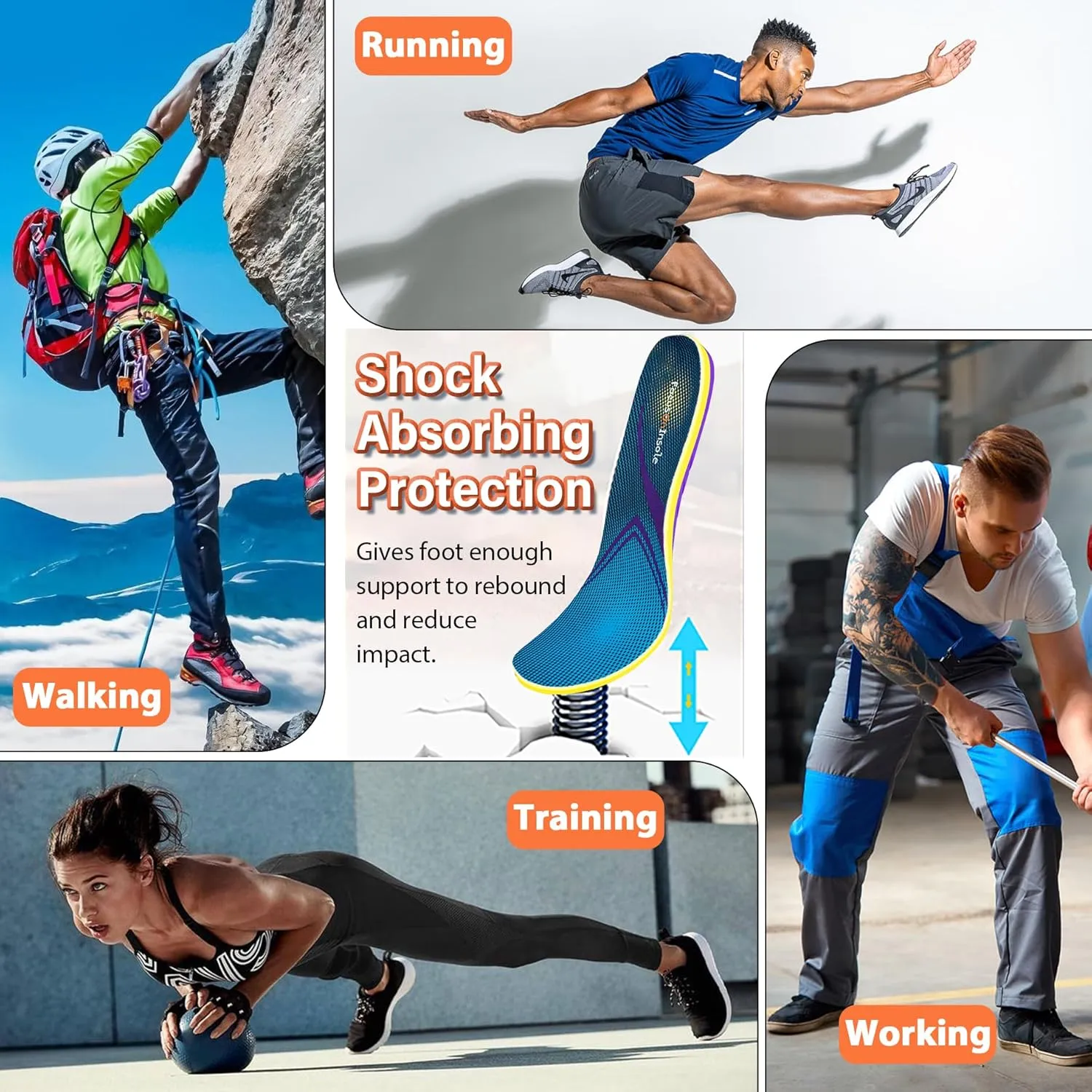 Athletic Shoe Insoles Men Women, 240  lbs Plantar Fasciitis Strong Arch Support Insoles, Ideal for Active Sports Walking Running Training, Orthotic Work Boot Inserts for Standing All Day Pain Relief