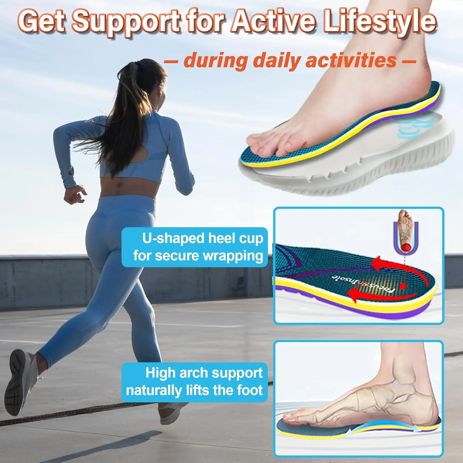 Athletic Shoe Insoles Men Women, 240  lbs Plantar Fasciitis Strong Arch Support Insoles, Ideal for Active Sports Walking Running Training, Orthotic Work Boot Inserts for Standing All Day Pain Relief