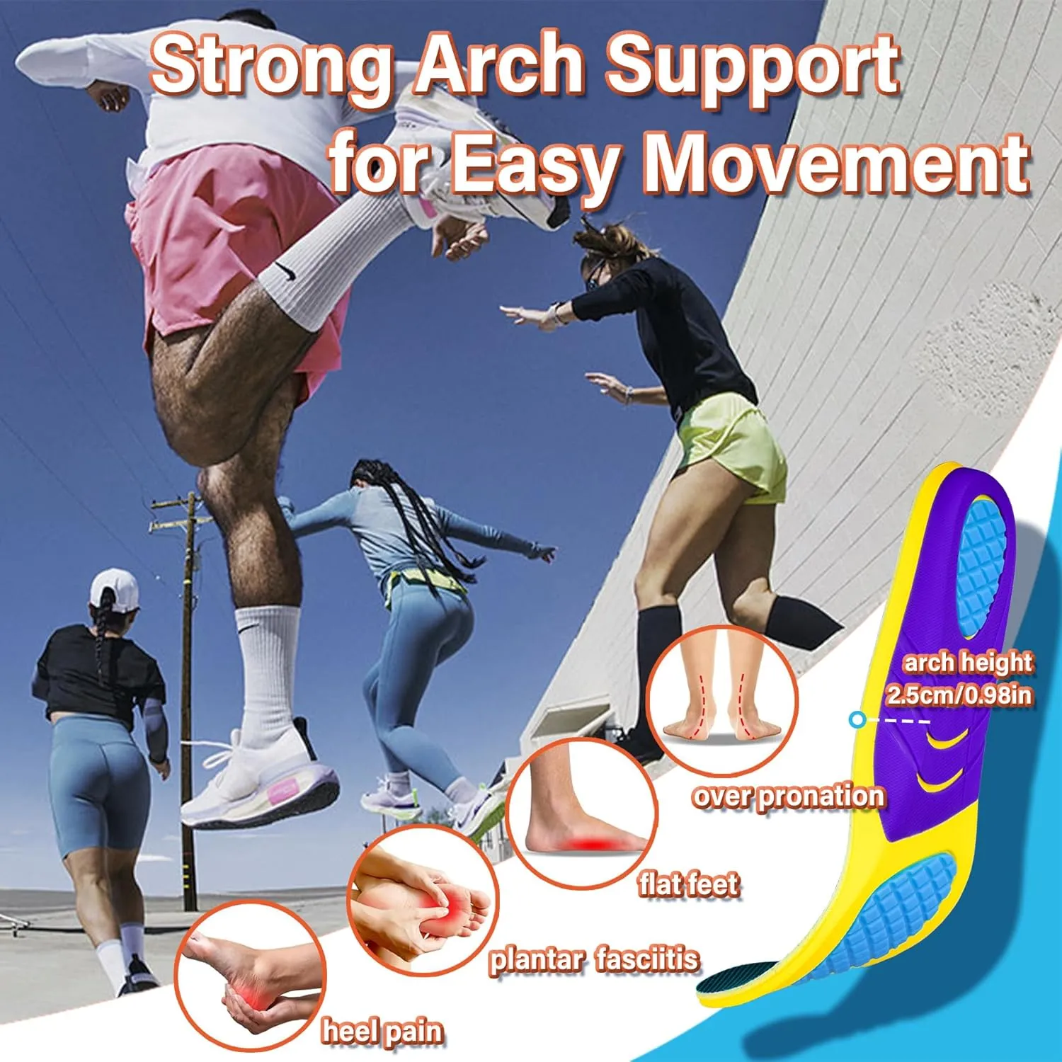 Athletic Shoe Insoles Men Women, 240  lbs Plantar Fasciitis Strong Arch Support Insoles, Ideal for Active Sports Walking Running Training, Orthotic Work Boot Inserts for Standing All Day Pain Relief