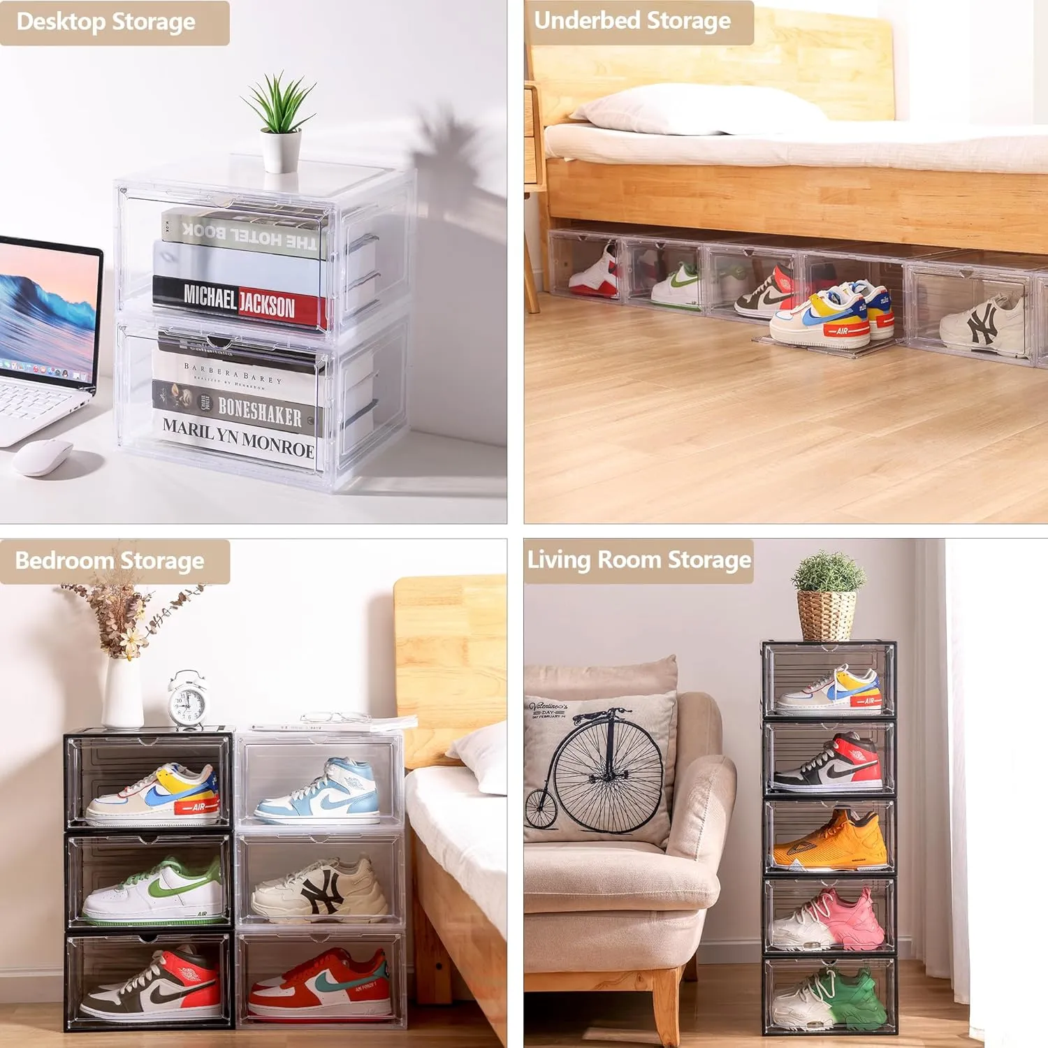 Attelite 8 Pack Shoe Boxes Clear Plastic Stackable, Upgrade Large Shoe Storage Organizer Containers with Magnetic Door for Display Sneaker, Easy Assembly