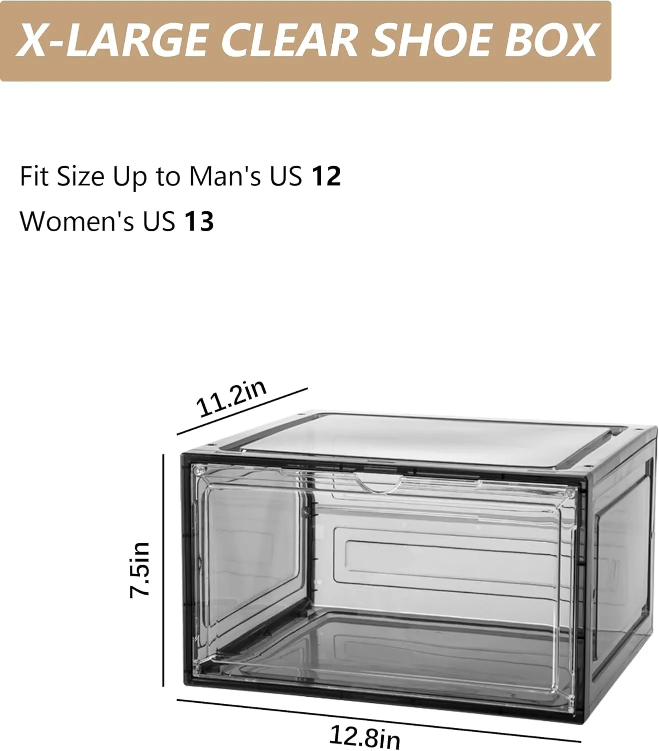 Attelite 8 Pack Shoe Boxes Clear Plastic Stackable, Upgrade Large Shoe Storage Organizer Containers with Magnetic Door for Display Sneaker, Easy Assembly