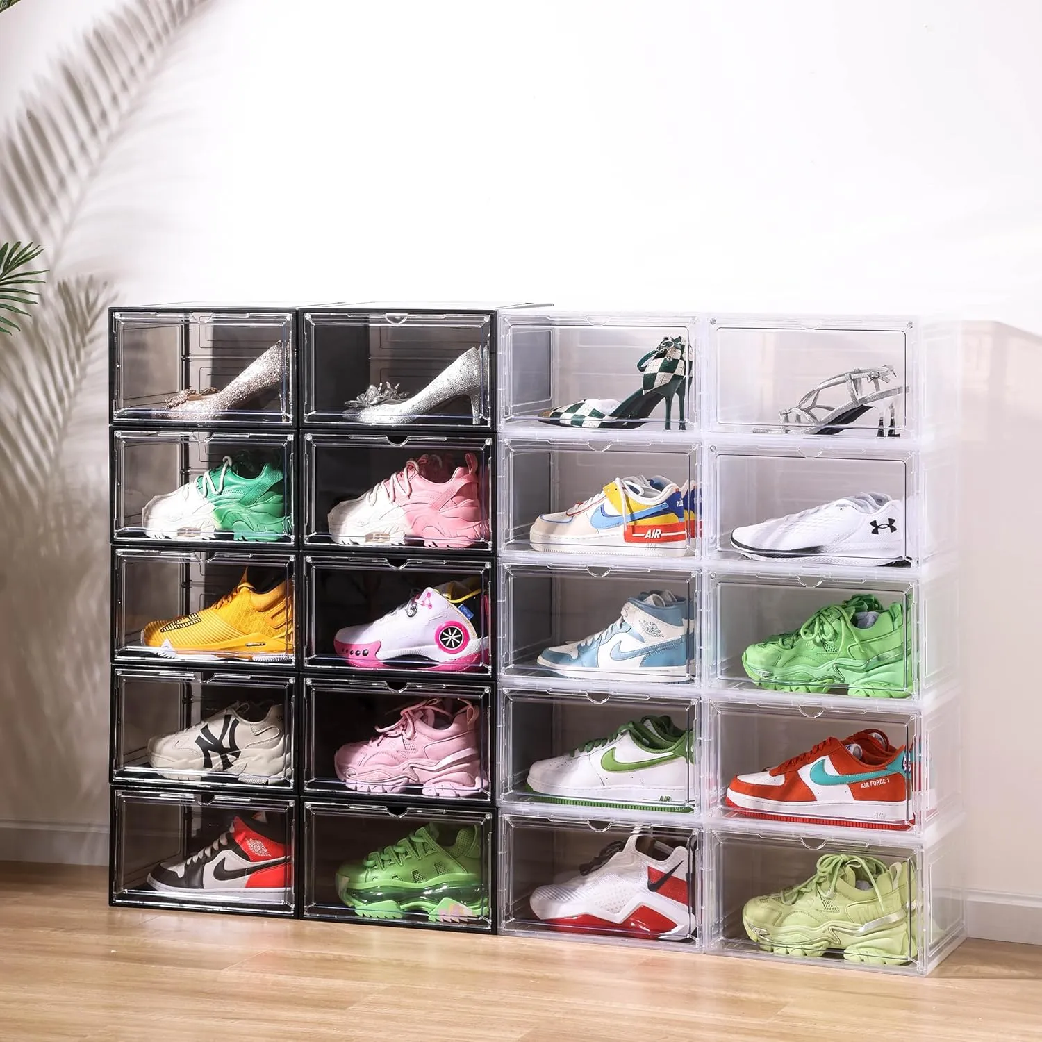 Attelite 8 Pack Shoe Boxes Clear Plastic Stackable, Upgrade Large Shoe Storage Organizer Containers with Magnetic Door for Display Sneaker, Easy Assembly