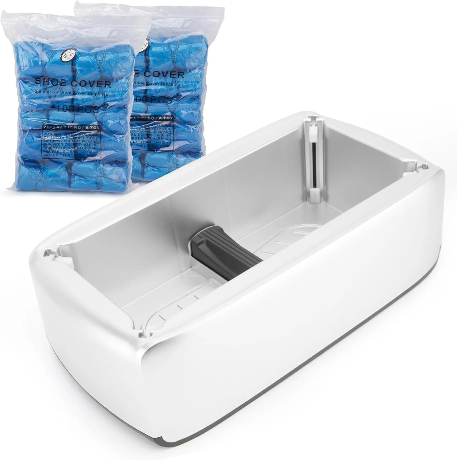 Automatic Shoe Cover Dispenser with 200 Pcs Disposable Waterproof T-Buckle Shoe Covers, Shoe Cover Machine Fits Shoes up to Men's Size 12, for House, Office, Supermarket, Factory, Hospital (Silvery)