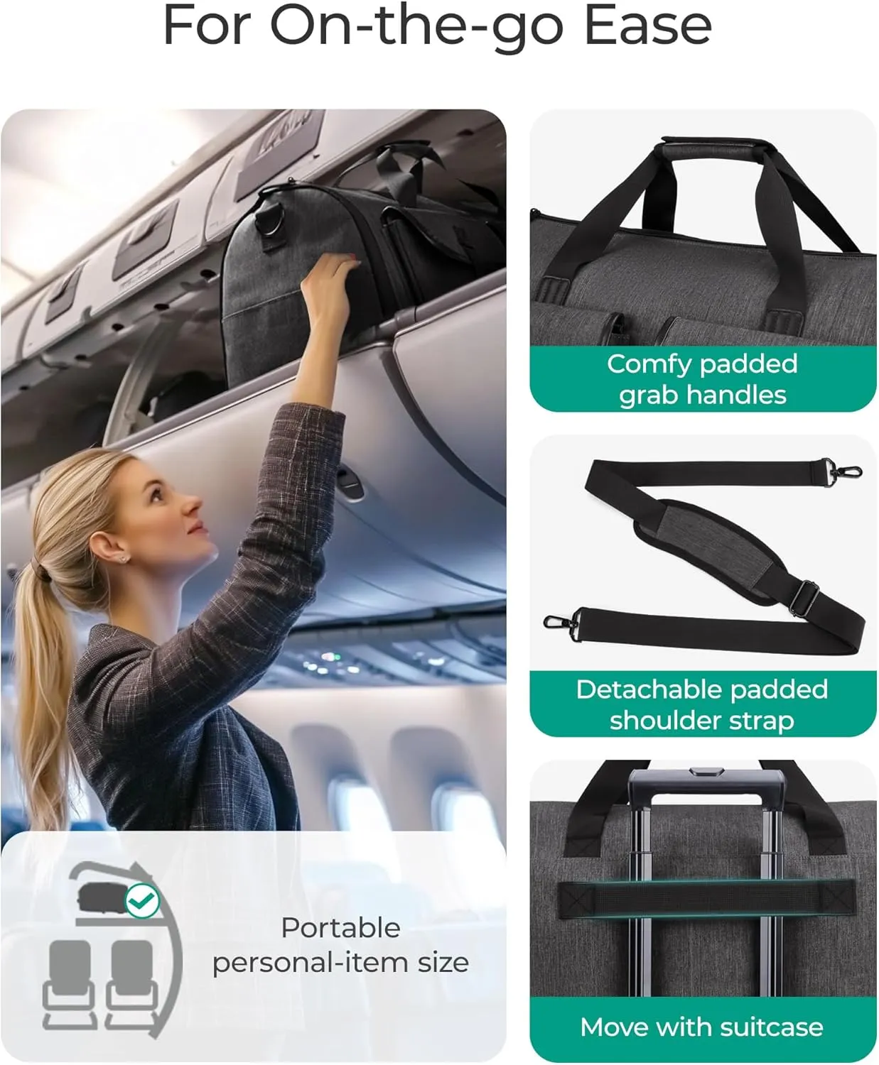 BAGSMART Garment Bags for Travel, Convertible Garment Duffle Bag Suit Bags for Men Women, 2 in 1 Garment Bags for Hanging Clothes, Carry On Duffle Bag with Shoe Compartment, Black