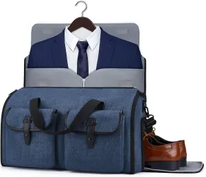 BAGSMART Garment Bags for Travel, Convertible Garment Duffle Bag Suit Bags for Men Women, 2 in 1 Garment Bags for Hanging Clothes, Carry On Duffle Bag with Shoe Compartment, Blue