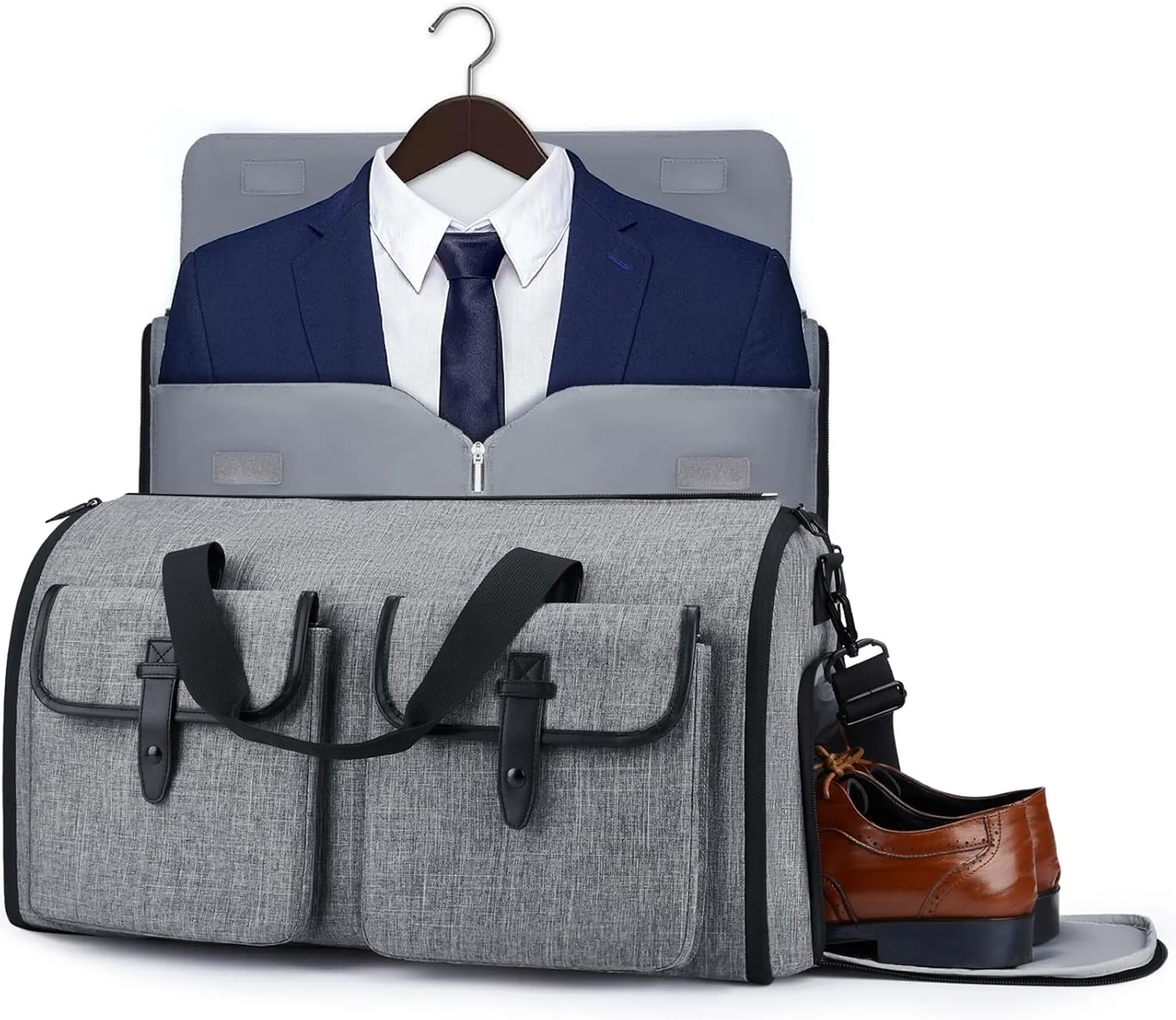 BAGSMART Garment Bags for Travel, Convertible Garment Duffle Bag Suit Bags for Men Women, 2 in 1 Garment Bags for Hanging Clothes, Carry On Duffle Bag with Shoe Compartment, Grey