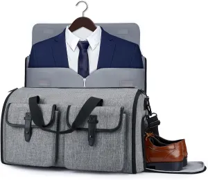 BAGSMART Garment Bags for Travel, Convertible Garment Duffle Bag Suit Bags for Men Women, 2 in 1 Garment Bags for Hanging Clothes, Carry On Duffle Bag with Shoe Compartment, Grey