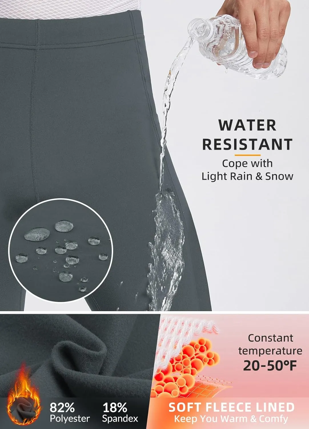 baleaf Men's Winter Running Tights Thermal Cycling Pants Water Resistant Fleece Leggings Zipper Pockets Cold Weather Gear
