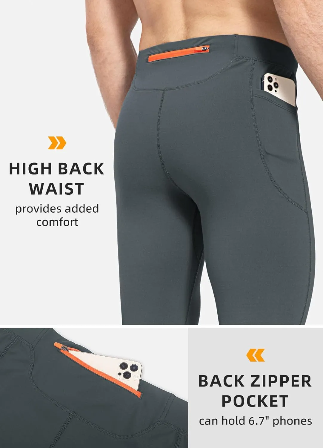 baleaf Men's Winter Running Tights Thermal Cycling Pants Water Resistant Fleece Leggings Zipper Pockets Cold Weather Gear