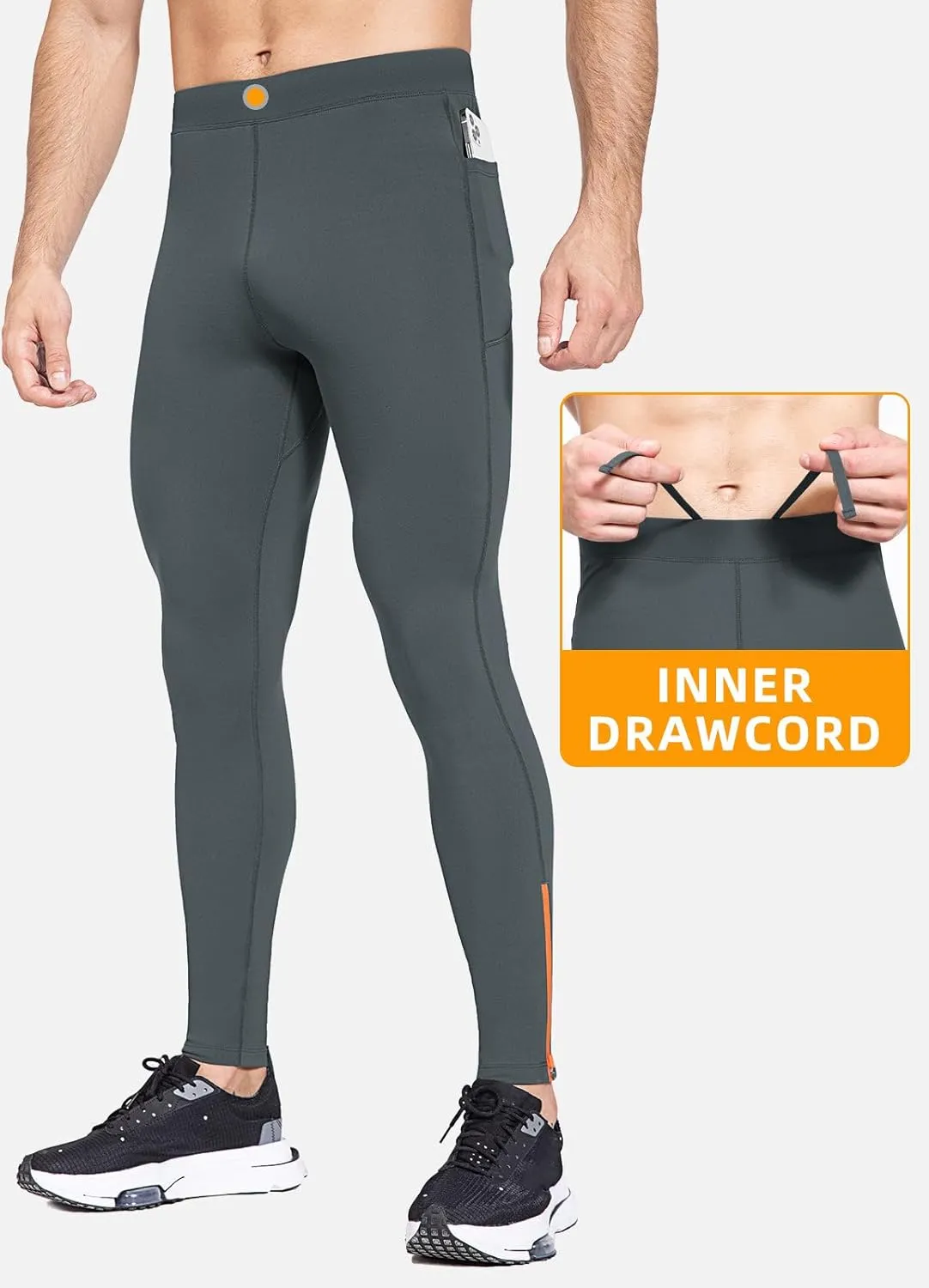 baleaf Men's Winter Running Tights Thermal Cycling Pants Water Resistant Fleece Leggings Zipper Pockets Cold Weather Gear