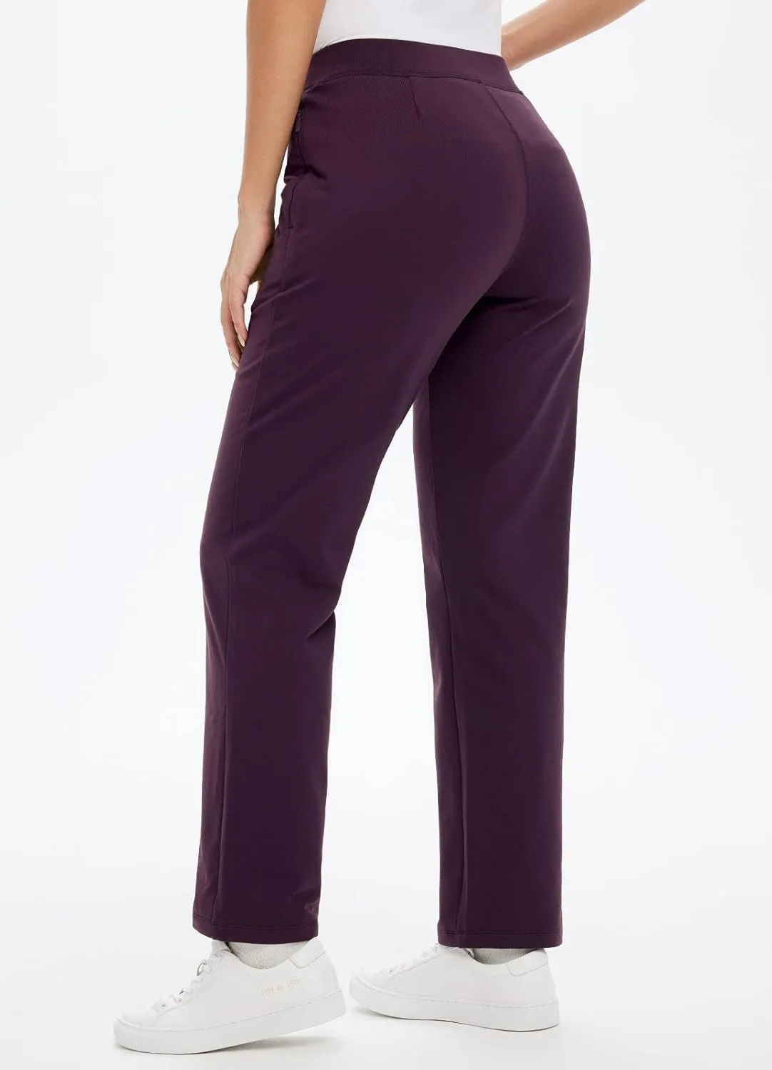baleaf Women's Fleece Lined Pants Straight Leg Sweatpants Pull-on Dress Pants with Zipper Pockets Athletic for Golf Running
