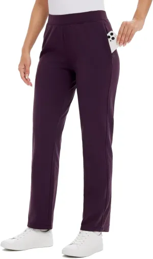 baleaf Women's Fleece Lined Pants Straight Leg Sweatpants Pull-on Dress Pants with Zipper Pockets Athletic for Golf Running