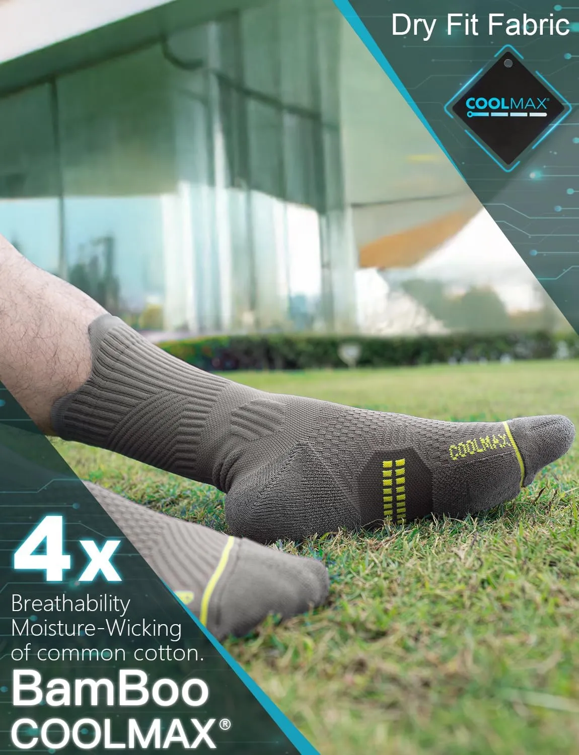 Bamboo Viscose Coolmax Crew Compression Running Socks Athletic Hiking Basketball Workout Moisture Wicking AntiBlister