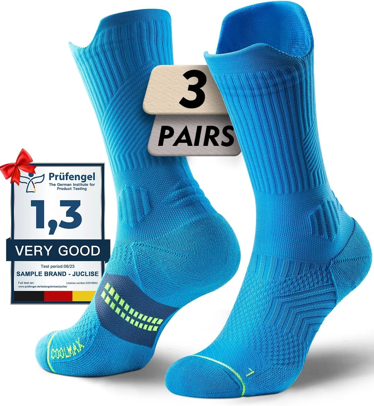 Bamboo Viscose Coolmax Crew Compression Running Socks Athletic Hiking Basketball Workout Moisture Wicking AntiBlister