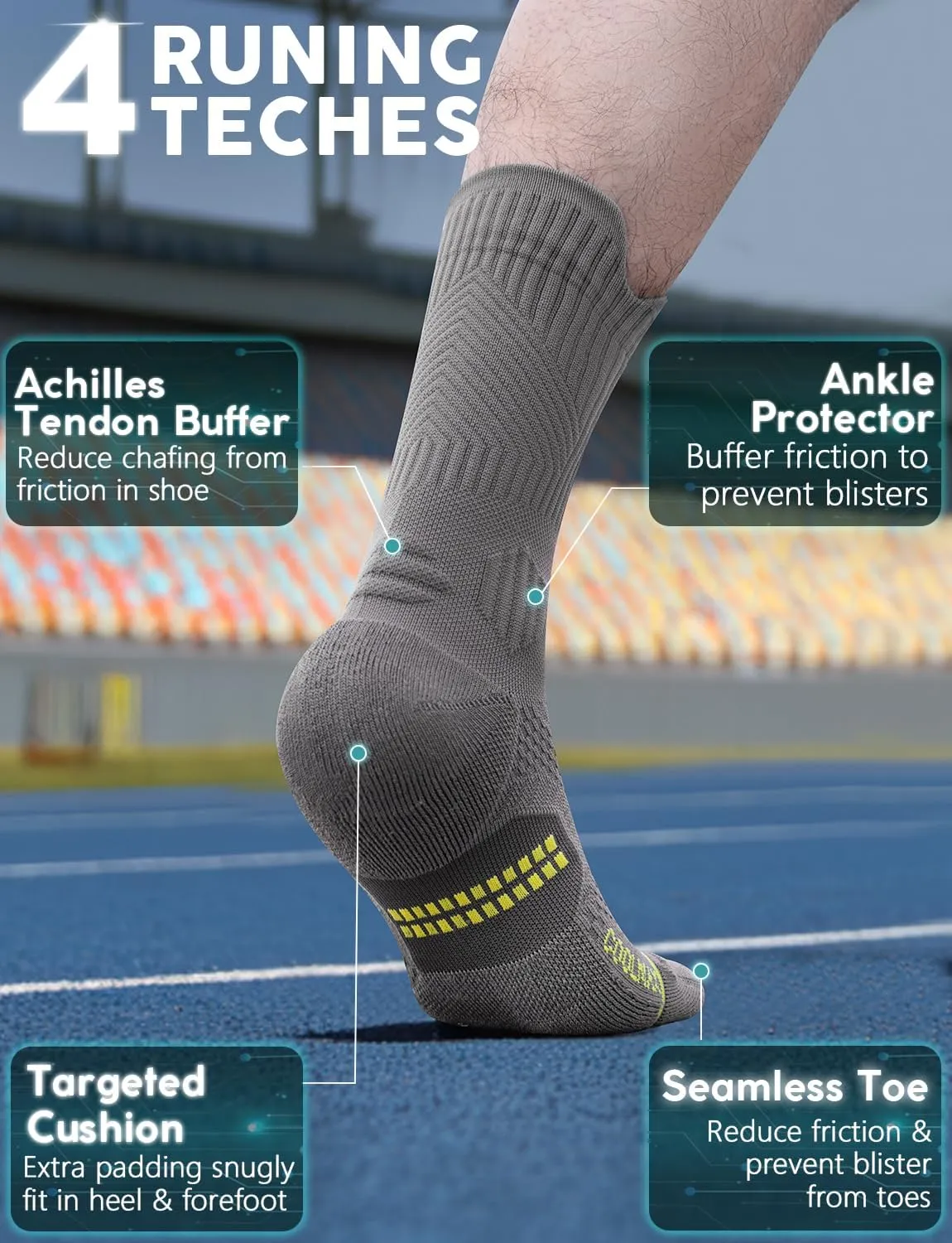 Bamboo Viscose Coolmax Crew Compression Running Socks Athletic Hiking Basketball Workout Moisture Wicking AntiBlister