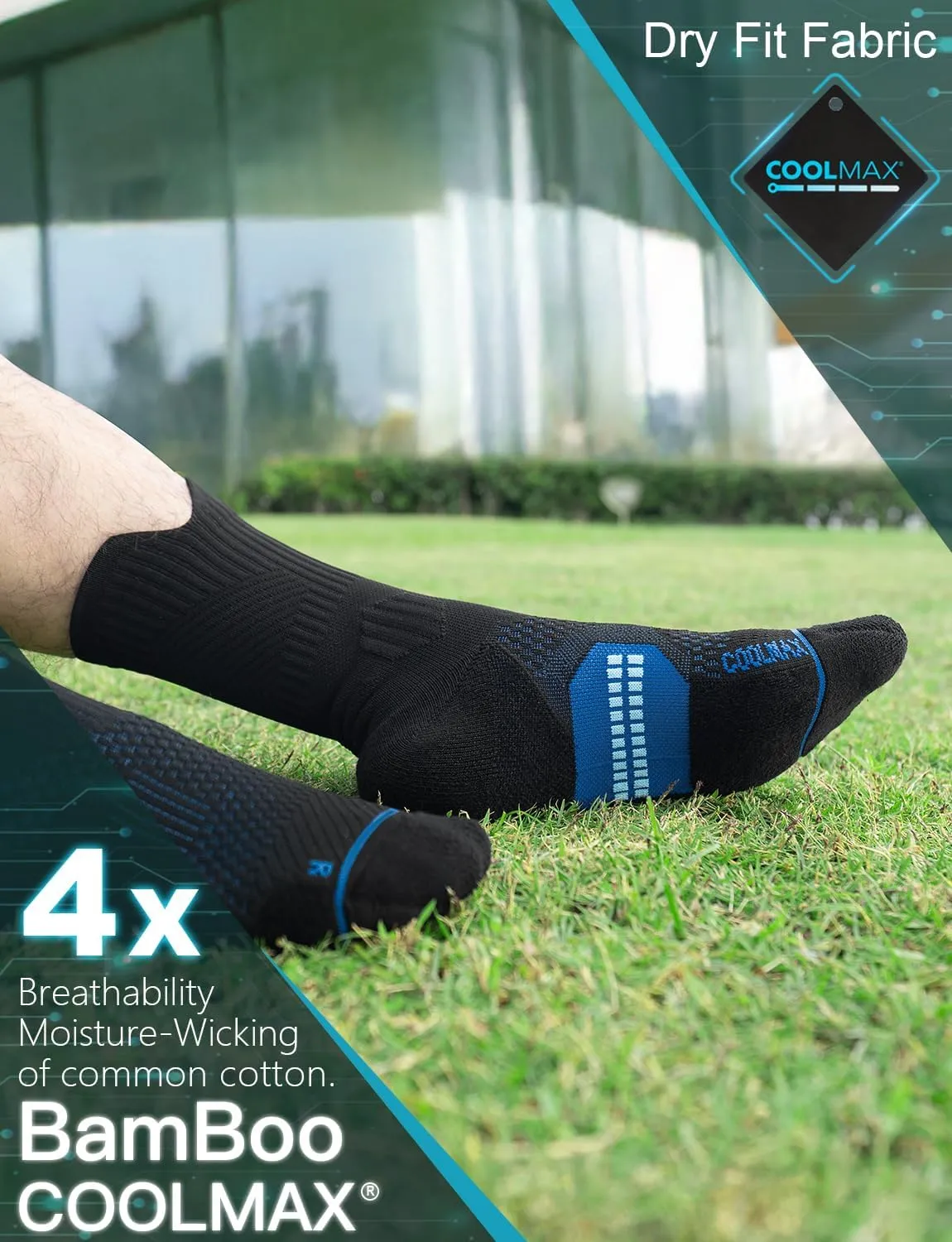 Bamboo Viscose Coolmax Crew Compression Running Socks Athletic Hiking Basketball Workout Moisture Wicking AntiBlister