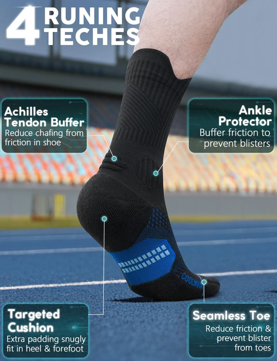 Bamboo Viscose Coolmax Crew Compression Running Socks Athletic Hiking Basketball Workout Moisture Wicking AntiBlister