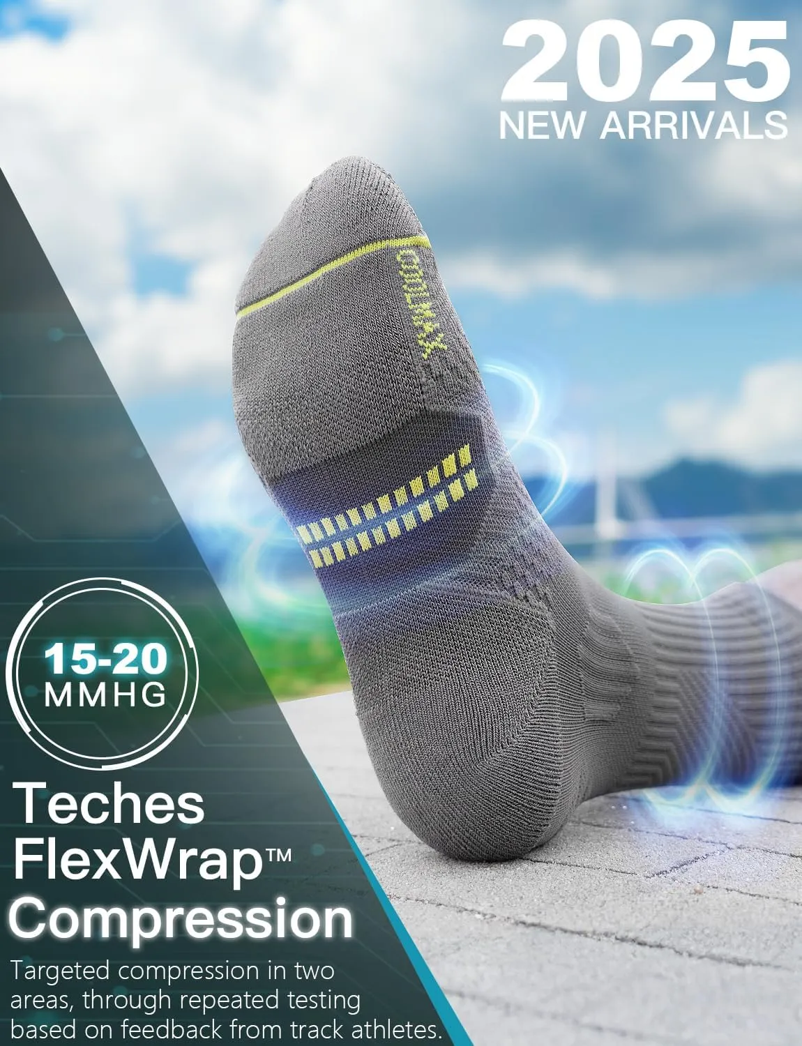 Bamboo Viscose Coolmax Crew Compression Running Socks Athletic Hiking Basketball Workout Moisture Wicking AntiBlister