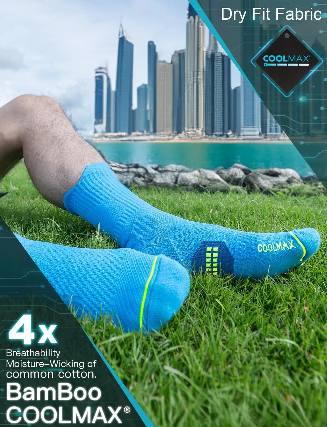 Bamboo Viscose Coolmax Crew Compression Running Socks Athletic Hiking Basketball Workout Moisture Wicking AntiBlister