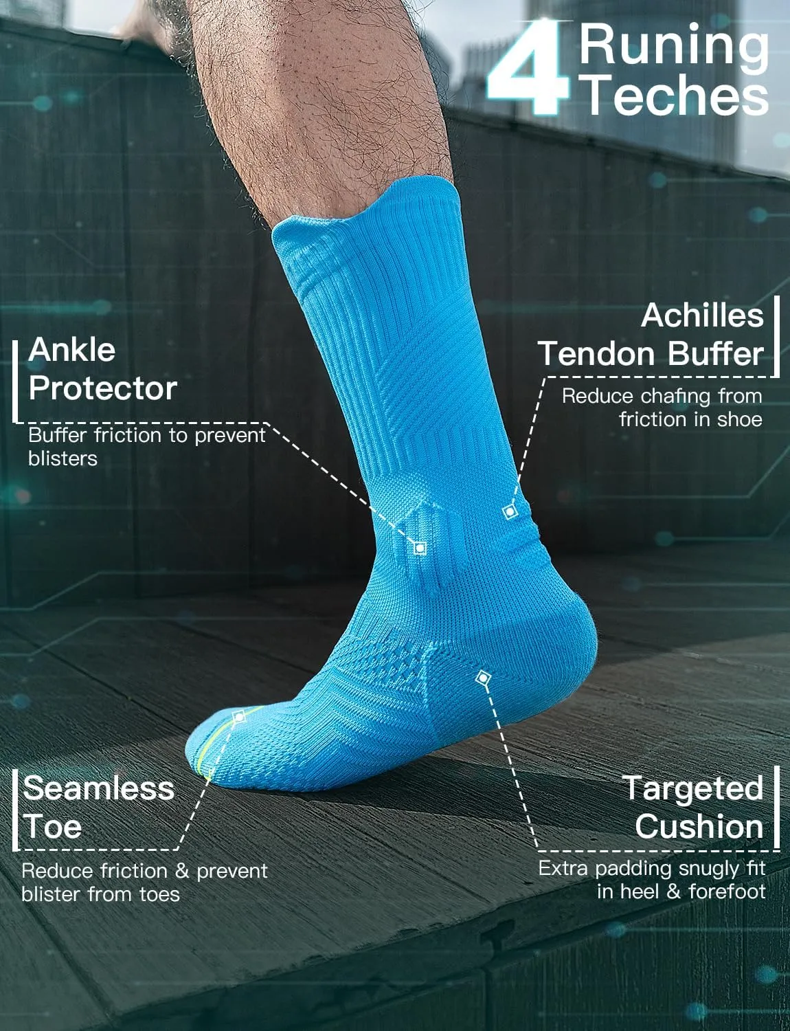 Bamboo Viscose Coolmax Crew Compression Running Socks Athletic Hiking Basketball Workout Moisture Wicking AntiBlister