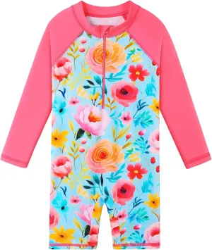 BAOHULU Girls One Piece Long Sleeve Swimsuit UPF 50  UV Bathing Suit Zipper Closure Beach Rashguard Swimwear