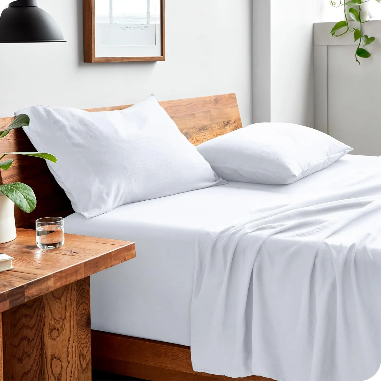 Bare Home Queen Sheet Set - Luxury 1800 Ultra-Soft Stonewashed Microfiber - Double Brushed - Deep Pockets - Easy Fit - Breathable Bedding - Sheet Sets & Pillowcases (Queen, White)