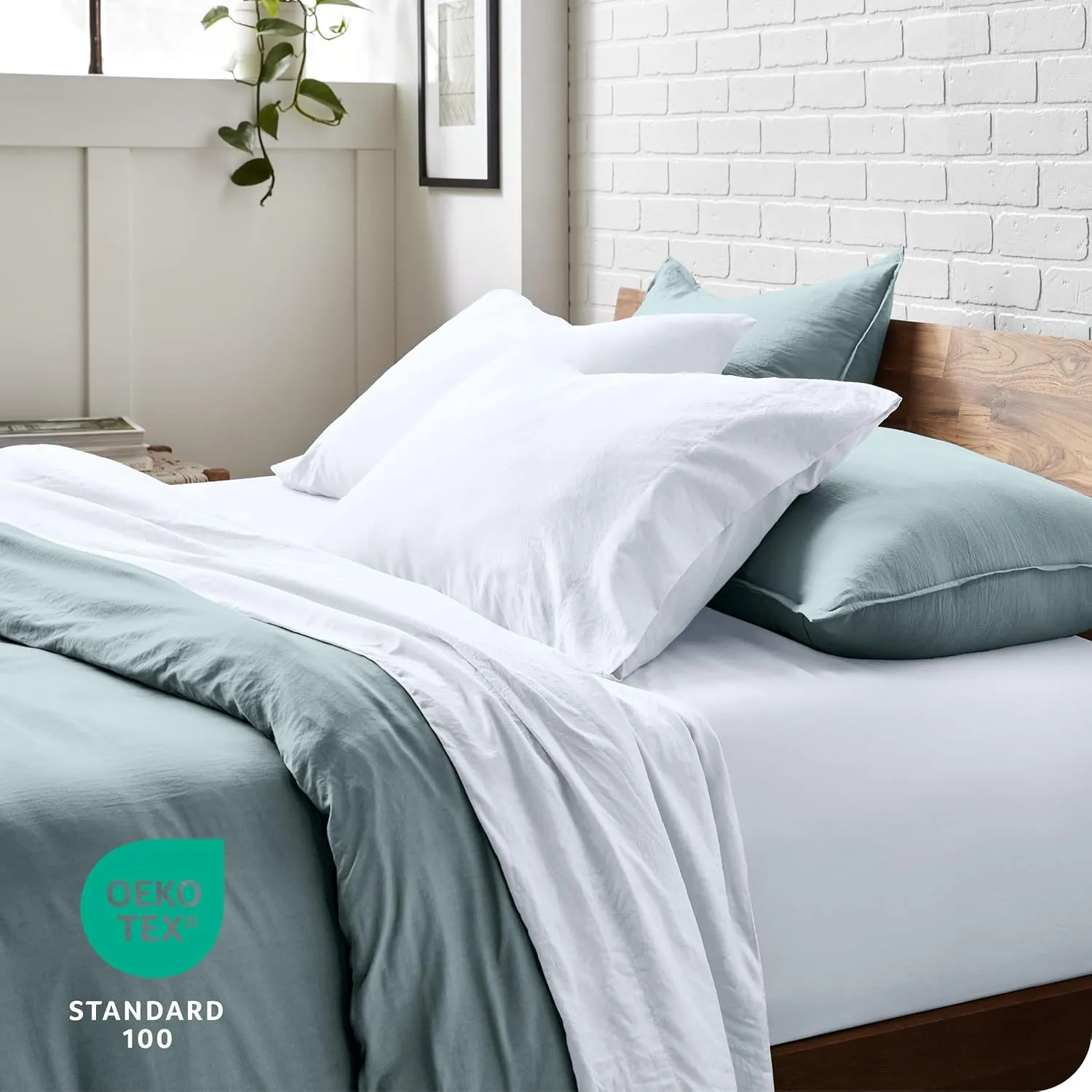 Bare Home Queen Sheet Set - Luxury 1800 Ultra-Soft Stonewashed Microfiber - Double Brushed - Deep Pockets - Easy Fit - Breathable Bedding - Sheet Sets & Pillowcases (Queen, White)