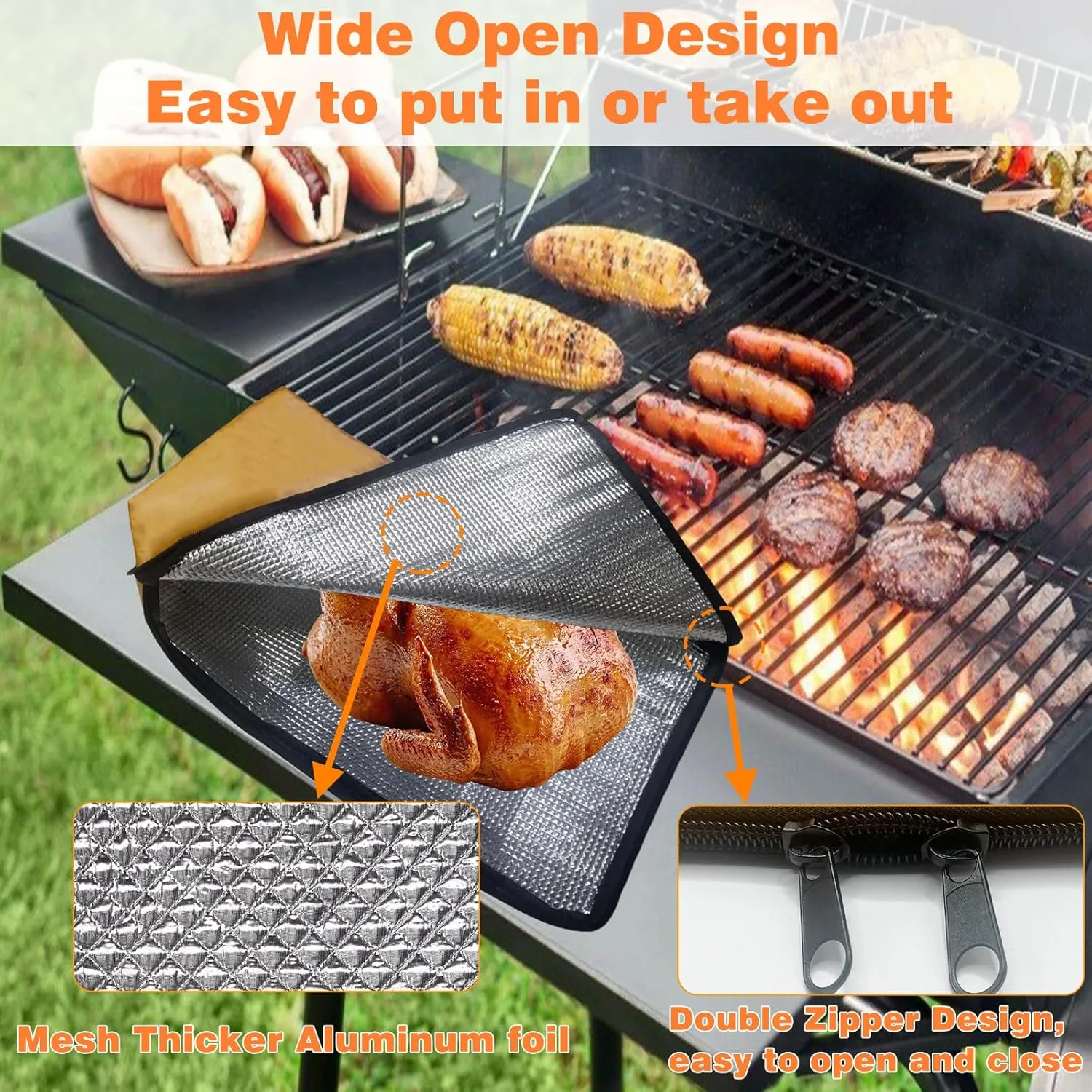 BBQ Blanket for Resting Meat, BBQ Brisket Blanket Meat Resting Blanket for Smoking, Grilling Meat Insulated Resting Bag with Wide Mouth for Large Brisket/Turkey (Regular 21in)