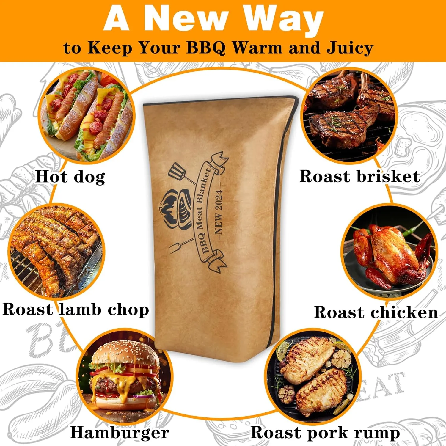 BBQ Blanket for Resting Meat, BBQ Brisket Blanket Meat Resting Blanket for Smoking, Grilling Meat Insulated Resting Bag with Wide Mouth for Large Brisket/Turkey (Regular 21in)