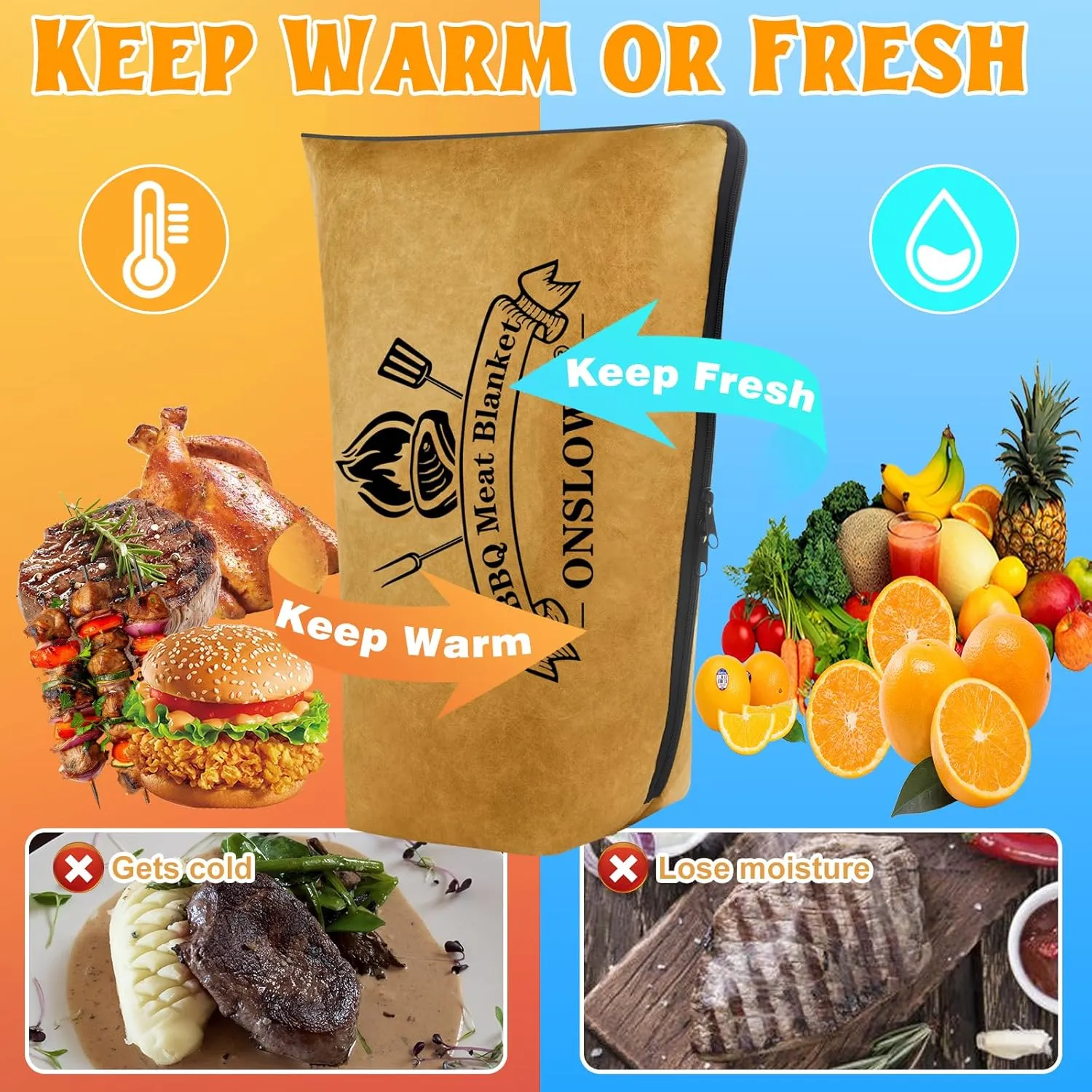 BBQ Blanket for Resting Meat, Reusable Insulated Meat Resting Bag, Smoker Meat Resting Blanket With Wide Mouth for Large Brisket/Pork Shoulders/Turkeys, BBQ Gifts for Men Dad Husband(BBQ Blanket 21in)