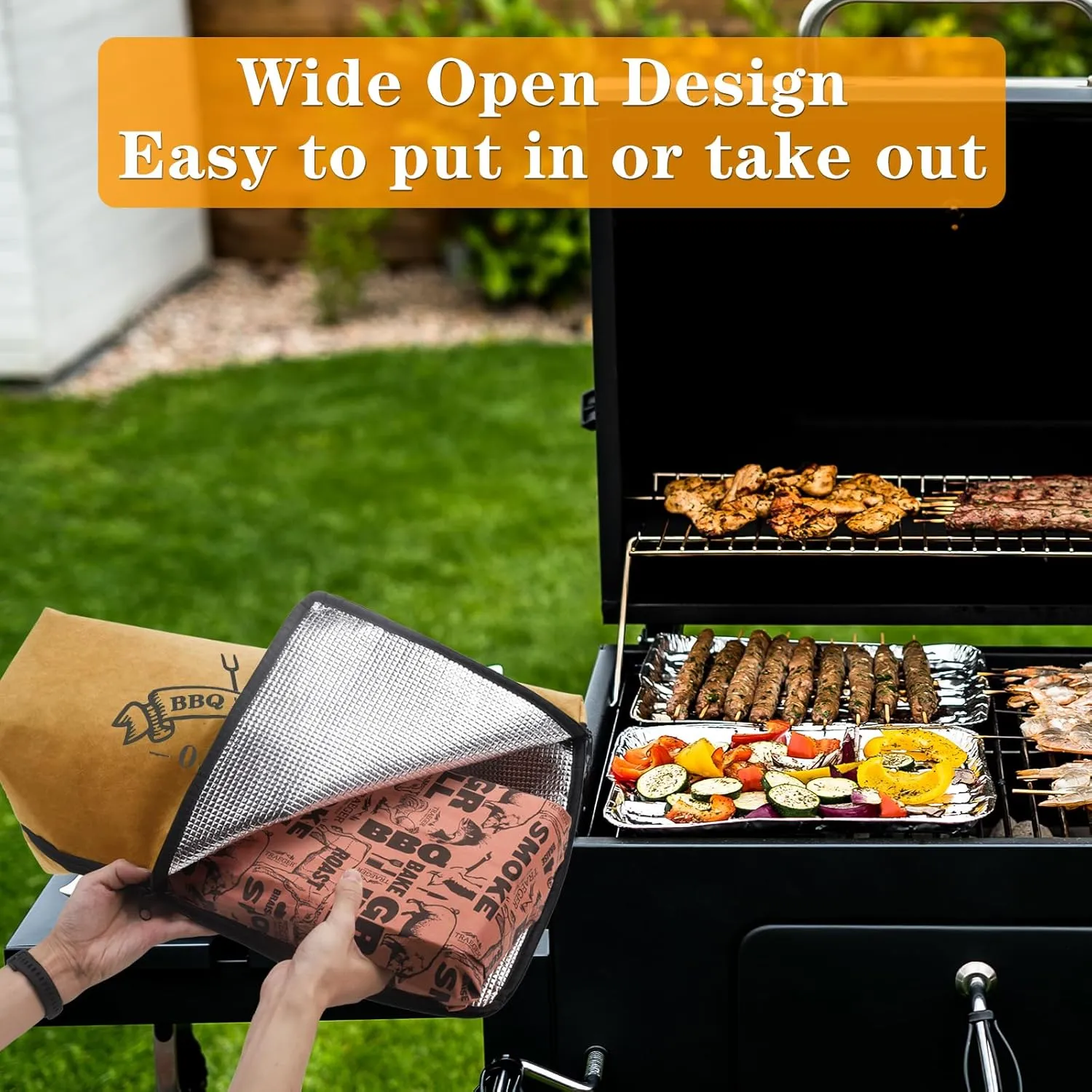 BBQ Blanket for Resting Meat, Reusable Insulated Meat Resting Bag, Smoker Meat Resting Blanket With Wide Mouth for Large Brisket/Pork Shoulders/Turkeys, BBQ Gifts for Men Dad Husband(BBQ Blanket 21in)