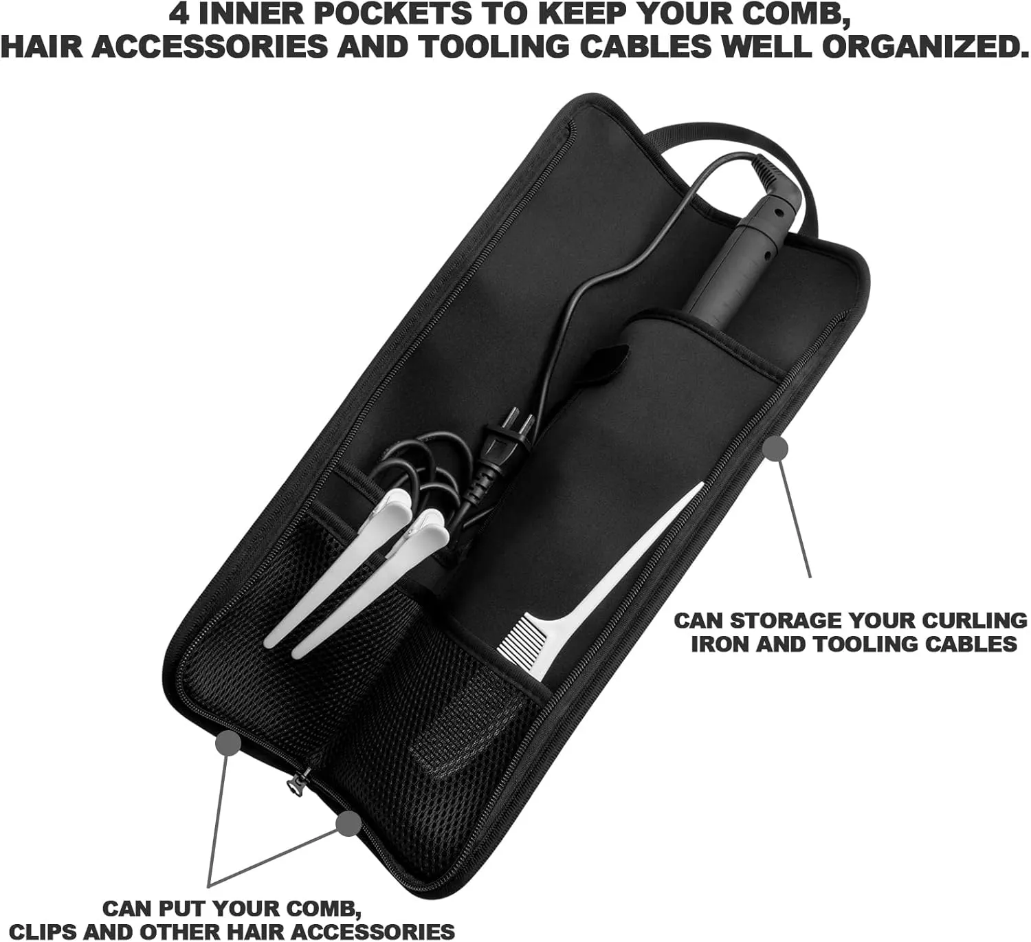 Beautyflier Universal Curling Iron Travel Case, Canvas Heat-Resistant Curling & Flat Iron Holder Travel Case, Hot Curling Iron Holder for Hair Tools Travel Bag or Daily Use (White & Black Flower)