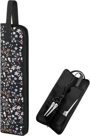 Beautyflier Universal Curling Iron Travel Case, Canvas Heat-Resistant Curling & Flat Iron Holder Travel Case, Hot Curling Iron Holder for Hair Tools Travel Bag or Daily Use (White & Black Flower)