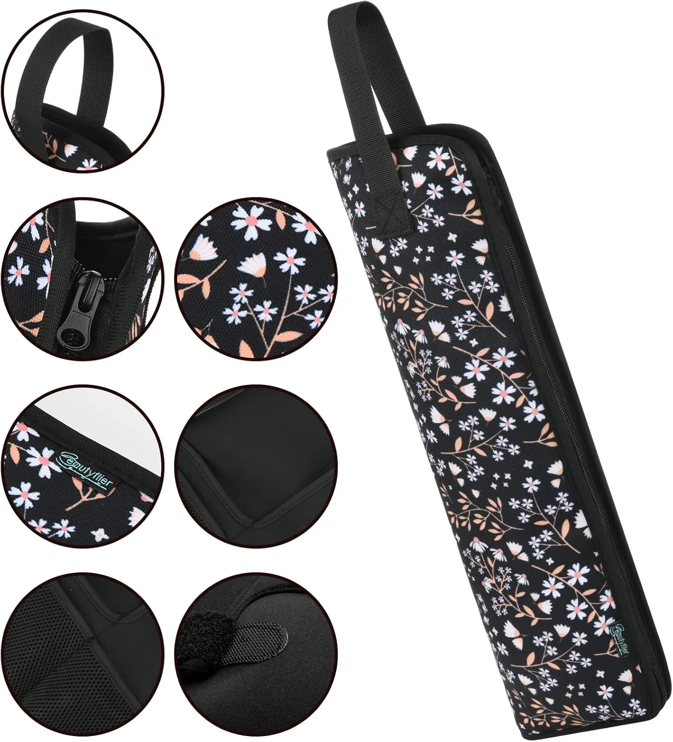 Beautyflier Universal Curling Iron Travel Case, Canvas Heat-Resistant Curling & Flat Iron Holder Travel Case, Hot Curling Iron Holder for Hair Tools Travel Bag or Daily Use (White & Black Flower)
