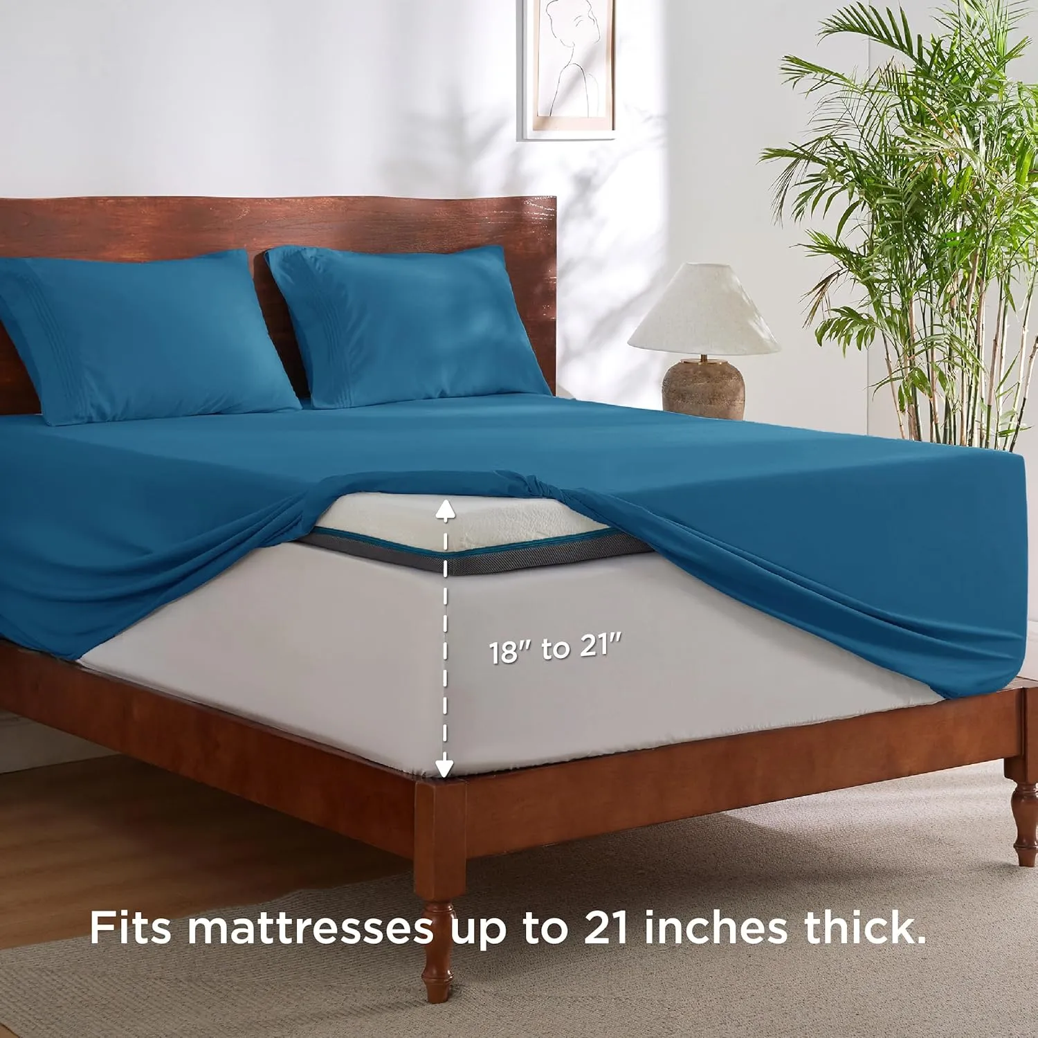 Bedsure Deep Pocket Queen Sheets Set - Fits Mattresses Up to 21 Inches Thick - 4 Piece GentleSoft Bed Sheets, Moisture Wicking, Soft & Cooling Bedsheet & Pillowcases, Easy & Secure Fit, Teal Blue