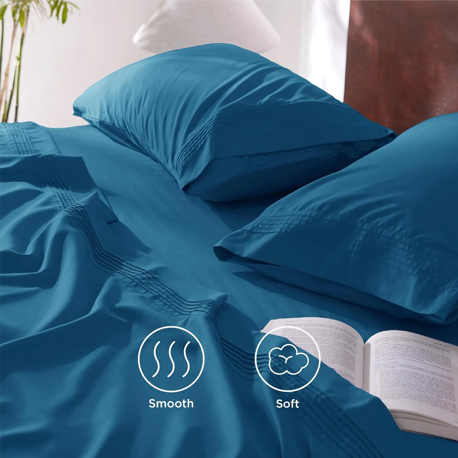Bedsure Deep Pocket Queen Sheets Set - Fits Mattresses Up to 21 Inches Thick - 4 Piece GentleSoft Bed Sheets, Moisture Wicking, Soft & Cooling Bedsheet & Pillowcases, Easy & Secure Fit, Teal Blue