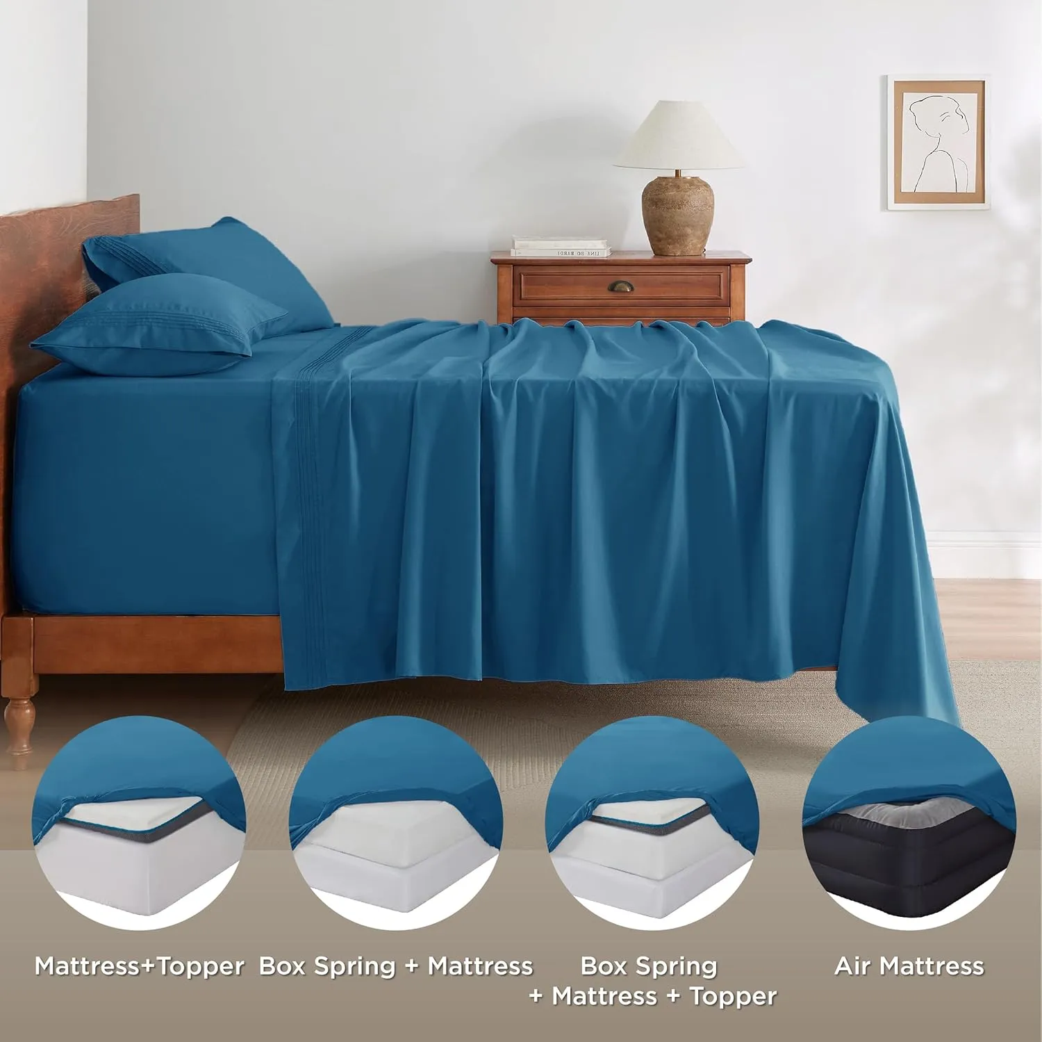 Bedsure Deep Pocket Queen Sheets Set - Fits Mattresses Up to 21 Inches Thick - 4 Piece GentleSoft Bed Sheets, Moisture Wicking, Soft & Cooling Bedsheet & Pillowcases, Easy & Secure Fit, Teal Blue