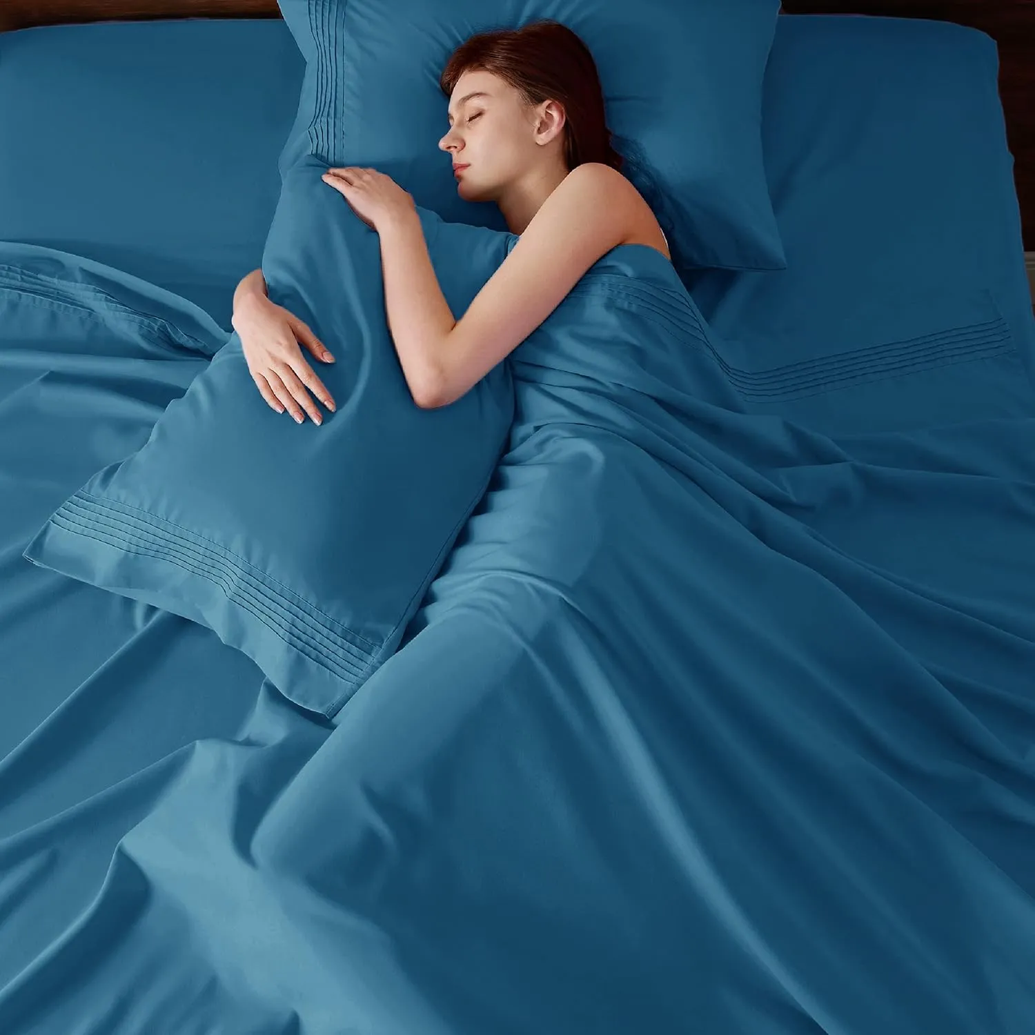 Bedsure Deep Pocket Queen Sheets Set - Fits Mattresses Up to 21 Inches Thick - 4 Piece GentleSoft Bed Sheets, Moisture Wicking, Soft & Cooling Bedsheet & Pillowcases, Easy & Secure Fit, Teal Blue