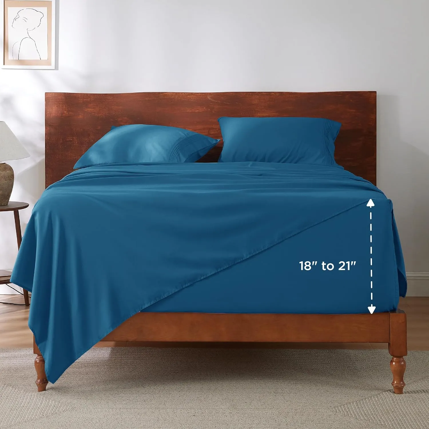 Bedsure Deep Pocket Queen Sheets Set - Fits Mattresses Up to 21 Inches Thick - 4 Piece GentleSoft Bed Sheets, Moisture Wicking, Soft & Cooling Bedsheet & Pillowcases, Easy & Secure Fit, Teal Blue