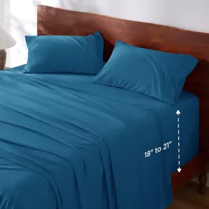 Bedsure Deep Pocket Queen Sheets Set - Fits Mattresses Up to 21 Inches Thick - 4 Piece GentleSoft Bed Sheets, Moisture Wicking, Soft & Cooling Bedsheet & Pillowcases, Easy & Secure Fit, Teal Blue